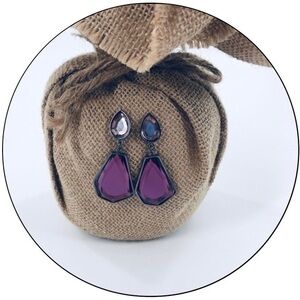 Dots Purple and Pink Dangle Drop Post Earrings